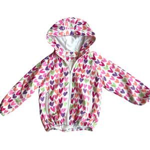 Welaken Girls Heart Print Rain Jacket 120 Sz 5-6 Colorful Hooded Windbreaker